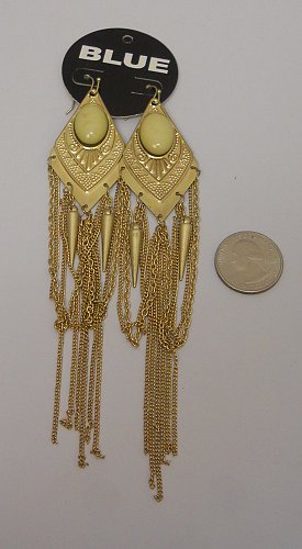 Women Earrings Fashion Drop Dangle Beads Chains Spears Gold Tones Hook Fasteners