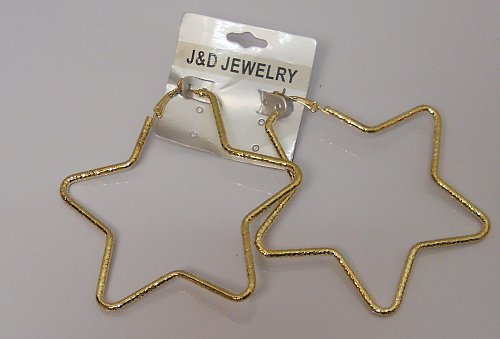 Women Fashion Hoop Earrings Large Stars Gold Tones Leverback Fasteners J&D JEWEL