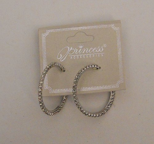 Womens Hoop Earrings Silver Tones Fashion Rhinestones PRINCESS Leverbacks