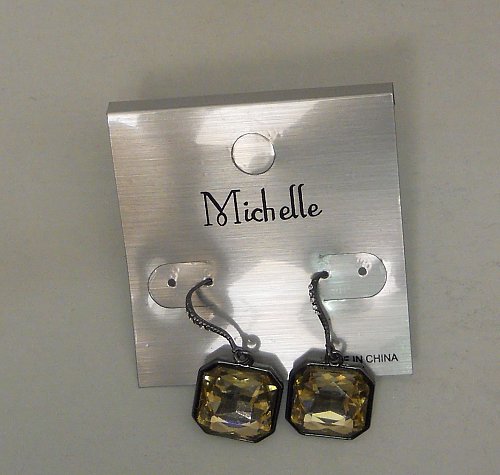Women Earrings Taupe Tones Rhinestones Fashion Drop Dangle MICHELLE Hook Fastene