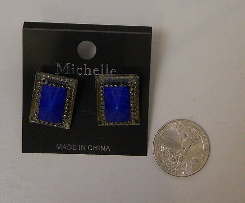 Fashion Stud Earrings Women Silver Tones Blue Centers MICHELLE Butterfly Backs