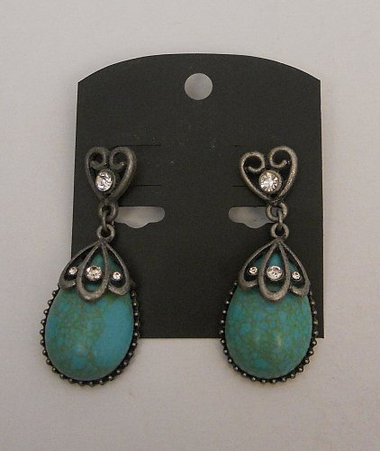 Womens Fashion Drop Dangle Earrings Blue Pewter Rhinestones Unbranded Push Backs