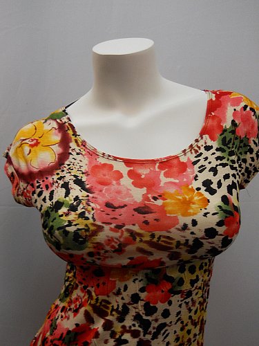 Women Dress SIZE S CLARIE Floral Animal Cap Sleeve Scoop Neck