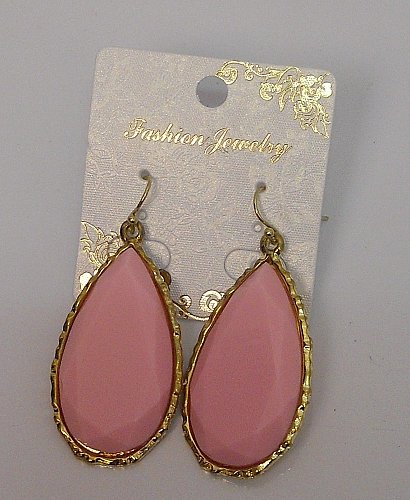 Women Earrings Drop Dangle Fashion Pink Beads Gold Tones Hook Fasteners FASHION