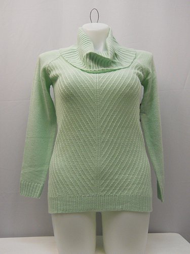 Womens Mitered Tunic Cowl Neck Sweater Size S Medium Knit Solid Green Long Sleev