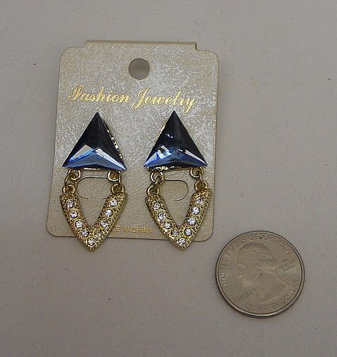 Womens Earrings Drop Dangle Blue Triangle Rhinestones FASHION JEWELRY Push Backs