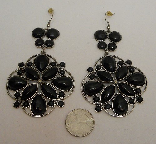 Womens Fashion Earrings Large Drop Dangle SONOMA Floral Black Beads Hooks