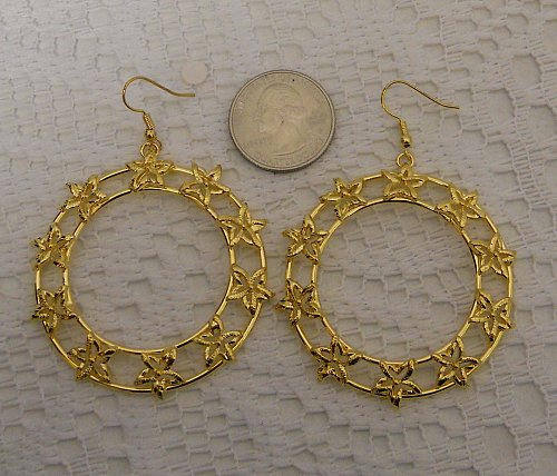 Women Earrings Fashion Drop Dangle Gold Tones Flowers Hook Fasteners SZ BIJOUX