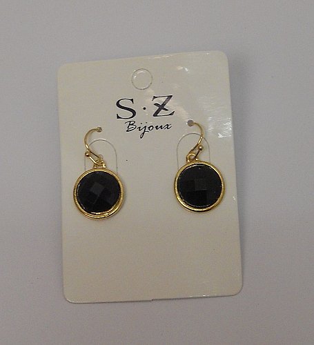 Women Earrings Black Centers Gold Tones Fashion Drop Dangle Hook Fasteners