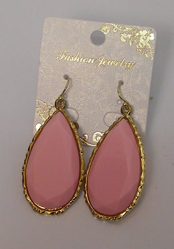 Women Earrings Drop Dangle Fashion Pink Beads Gold Tones Hook Fasteners FASHION