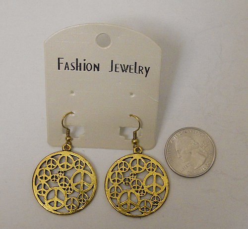 Women Fashion Drop Dangle Earrings Gold Tones Multi Peace Signs FASHION JEWELRY