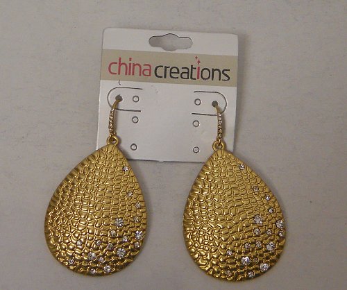 Women Fashion Drop Dangle Earrings Gold Tone Teardrops CHINA CREATIONS Hook