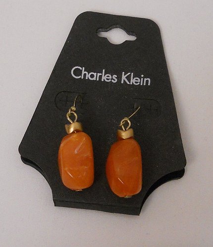 Women Fashion Drop Dangle Earrings Orange Polished Rocks CHARLES KLEIN Hook