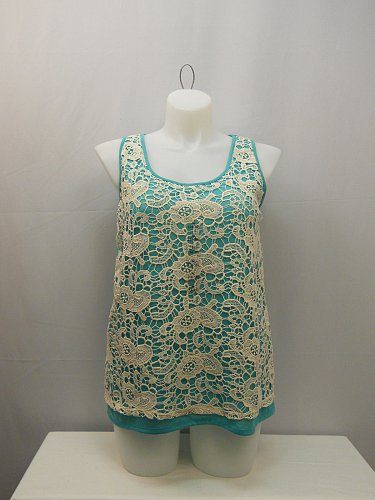 Womens Cami Tank Top SIZE XL FRENCH LAUNDRY Jade Crochet Lace Overlay Sleeveless