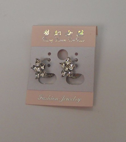 Women Huggies Earrings Rhinestone Flowers Silver Tones Leverback FASHION