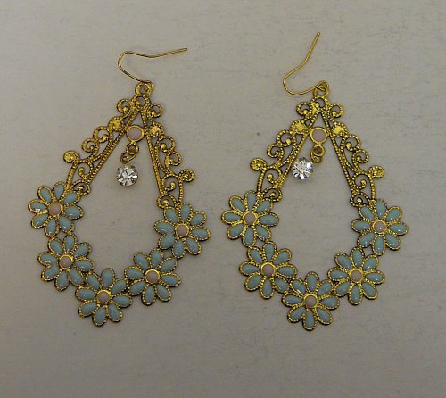 Women Earrings Flowered Teardrops Fashion Drop Dangle Rhinestones Hook BODY CENT