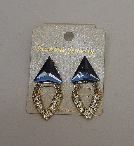 Womens Earrings Drop Dangle Blue Triangle Rhinestones FASHION JEWELRY Push Backs