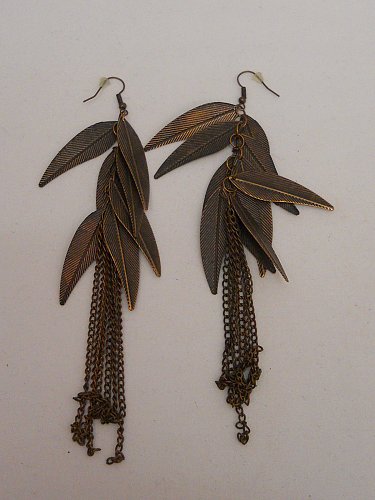 Womens Fashion Drop Dangle Earrings Copper Tones Leaves PRINCESS French Hooks