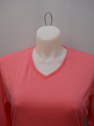 Knit Top SIZE L Womens Solid Pink AMERICAN SWEETHEART Long Pocket Sleeve V-Neck