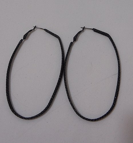 Women Fashion Hoop Earrings Solid Black Oblong Unbranded Leverback