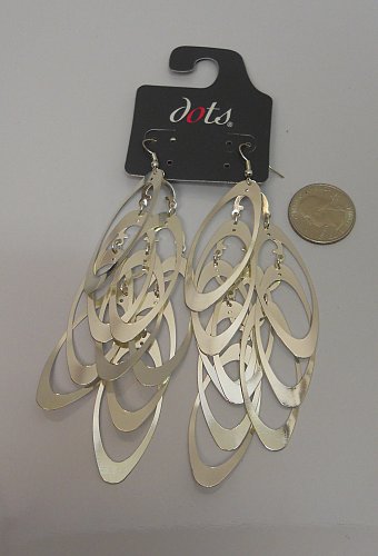 Women Earrings Metal Oblong Silver Tones Hook Fasteners DOTS Fashion Drop Dangle