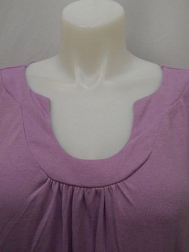 PLUS SIZE 2X Women Knit Top Solid Lilac Pleated U-Neck ¾ Sleeves SUZIE CONTURE