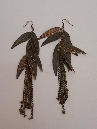 Womens Fashion Drop Dangle Earrings Copper Tones Leaves PRINCESS French Hooks