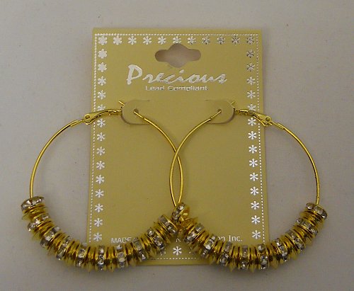 Womens Fashion Earrings Gold Tone Rhinestones Hoops PRECIOUS Lever Back