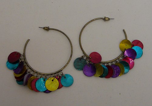 Women Fashion Hoops Earrings Brassy Festival Multi Color Beads EMERSON Push Back