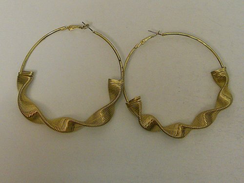 Women Hoop Earrings Fashion Gold Tones Wavy Ribbon Leverback Fastener Unbranded