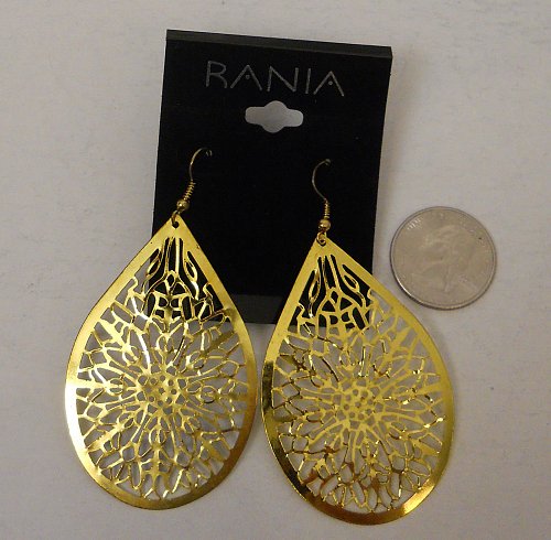 Women Fashion Drop Dangle Earrings Gold Tones Teardrops RANIA Hook Fasteners