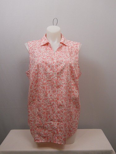 PLUS SIZE 18W Women Button Shirt CHARTER CLUB Pink Floral Collared Sleeveless
