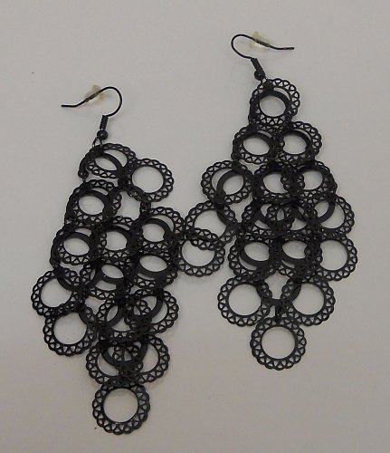 Women Earrings Solid Black Loops Hook Fastener Fashion Drop Dangle EDGE