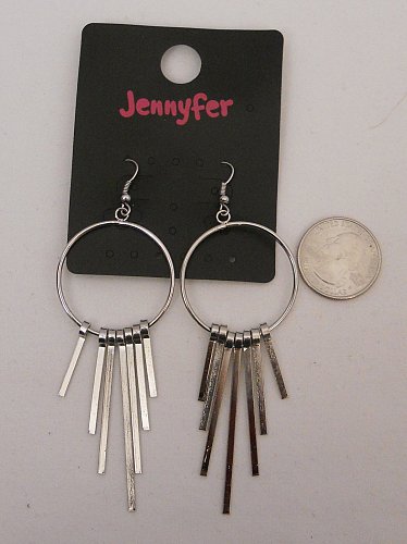 Unisex Fashion Drop Dangle Earrings Silver Tones JENNYFER Hook Fastener