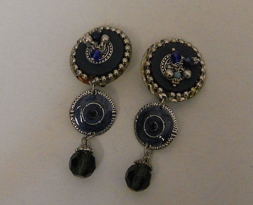 Women Fashion Drop Dangle Clip On Earrings Blue Beads Rhinestones Unbranded