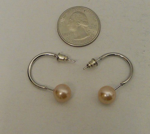Women Stud Earrings Pink Faux Pearls Fashion Push Back Fasteners Silver Tones