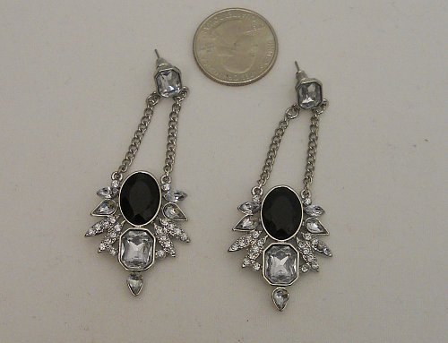 Womens Fashion Earrings Silver Chandeliers Ebony Stone VERSONA Cubic Zirconia