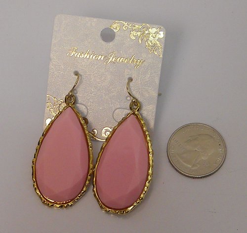 Women Earrings Drop Dangle Fashion Pink Beads Gold Tones Hook Fasteners FASHION