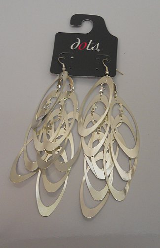 Women Earrings Metal Oblong Silver Tones Hook Fasteners DOTS Fashion Drop Dangle