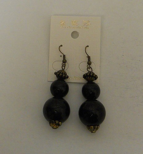 Women Fashion Drop Dangle Earrings Black Beads JINIOUSHA Hook Fasteners