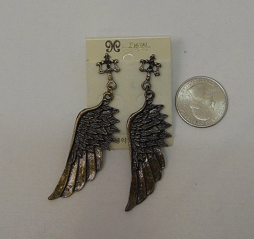 Unisex Drop Dangle Fashion Earrings Angel Wings Copper Tones Unbranded Push Back