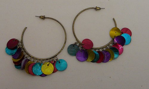 Women Fashion Hoops Earrings Brassy Festival Multi Color Beads EMERSON Push Back