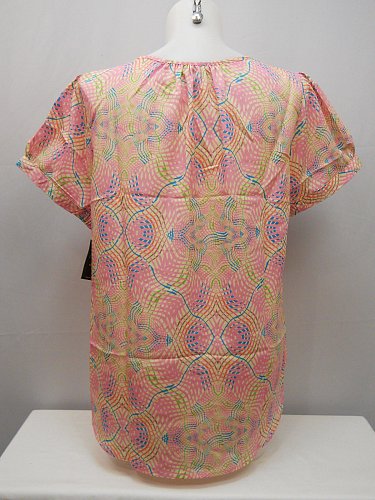 PLUS SIZE 1X Women Tunic Top MILLENIUM Pink Geometric Short Sleeves Pullover