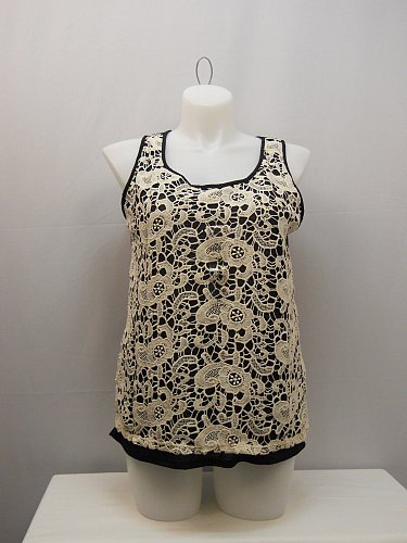 Womens Tank Cami Top SIZE XL FRENCH LAUNDRY Black Crochet Lace Overlay Sleeveles