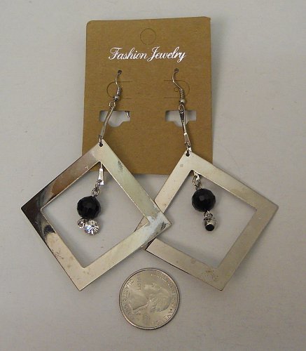 Women Fashion Drop Dangle Earrings Silver Squares Rhinestones Beads FASHION JEWE