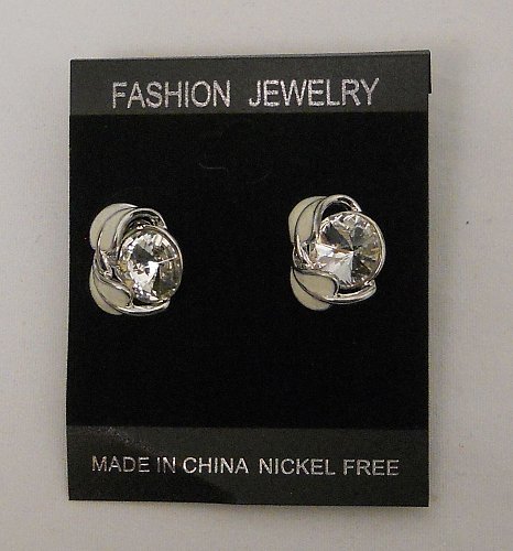 Womens Fashion Stud Earrings Silver Tones Rhinestones FASHION JEWELRY Push Backs