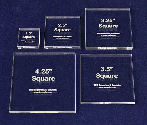 5 Piece Actual Size Square Templates- 3/8" Clear Acrylic