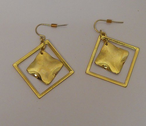 Women Fashion Drop Dangle Earrings Metal Squares Gold Tones Hook SZ BIJOUX