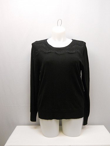 PLUS SIZE 20 Womens Sweater GEORGE Solid Black Lace Yoke Scoop Neck Long Sleeves