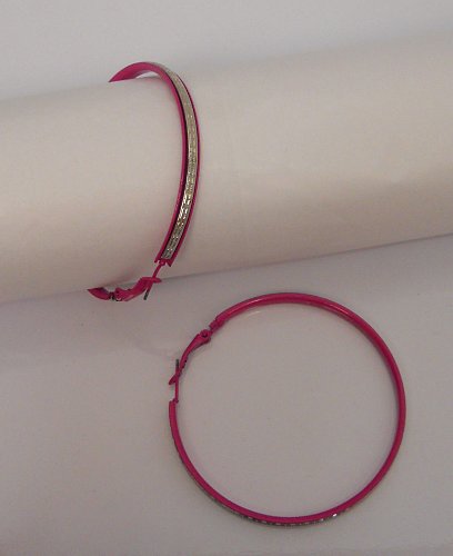 Women Earrings Fashion Hoop Pink Silver Tones Leverbacks Fasteners FASHION JEWEL